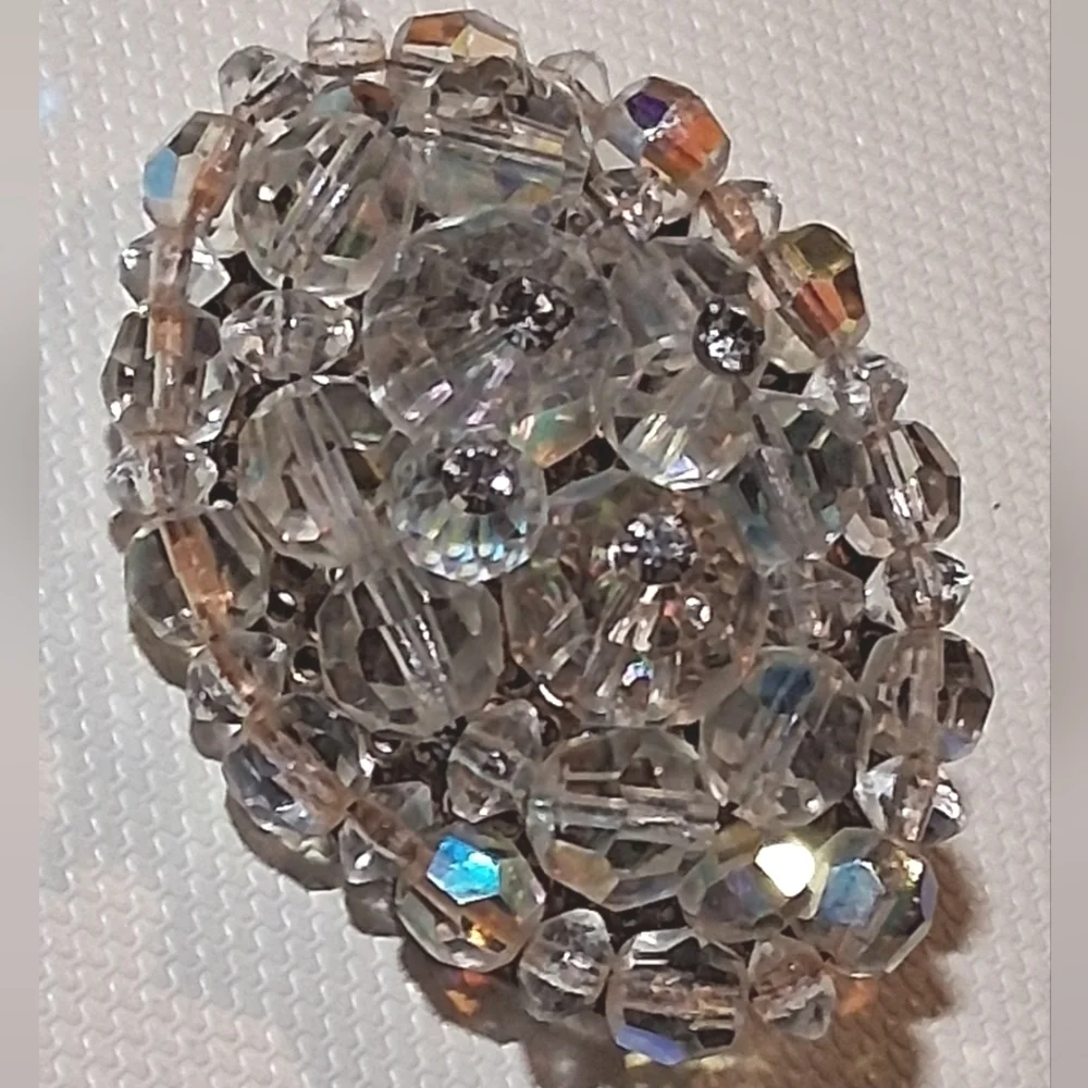 * Vintage Dome AB Crystal Glass Bead Cluster Pin Brooch